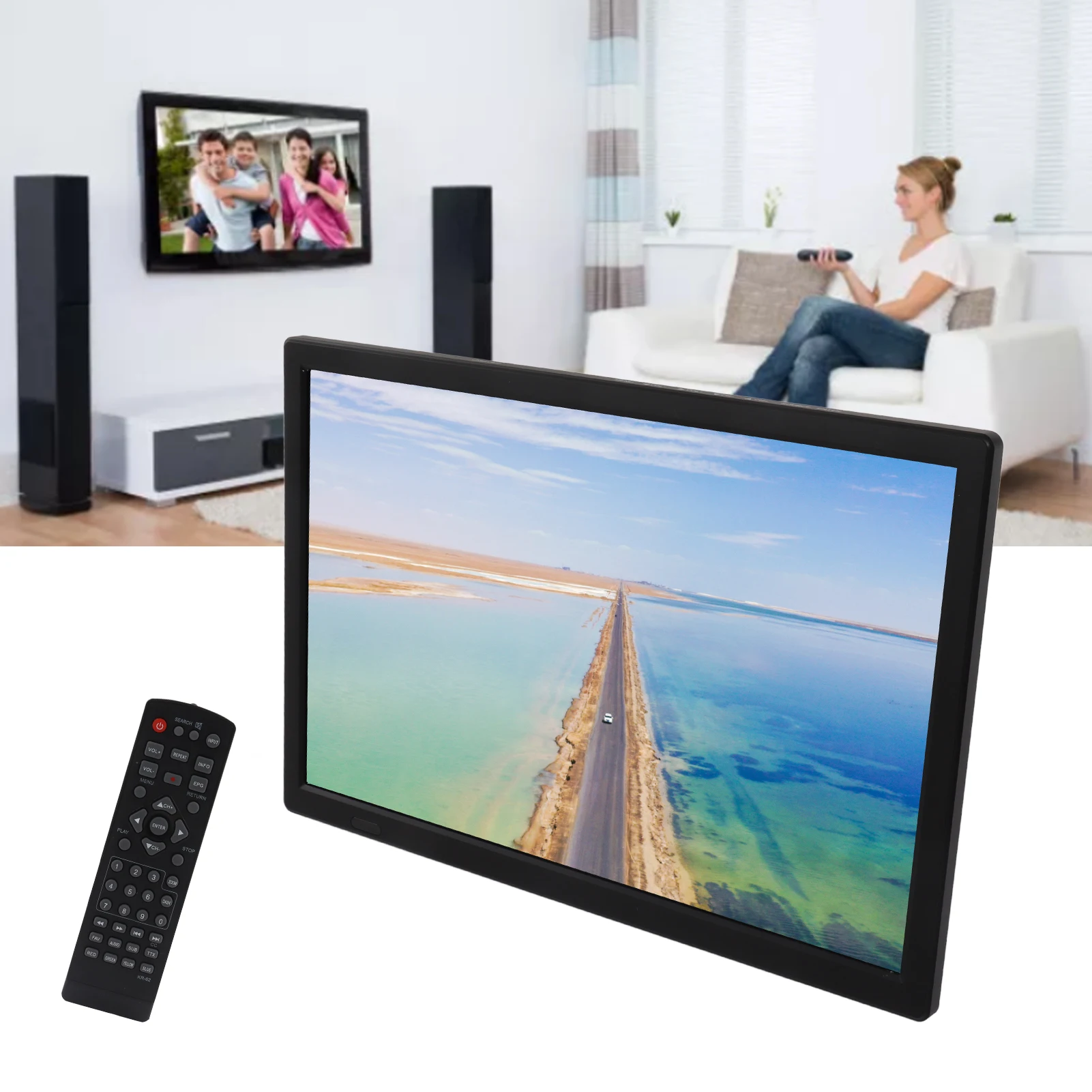 televizyon 16 Inch Digital Television Intelligent Portable Widescreen LCD  Display for Outdoor EU Plug 110‑220V mini tv