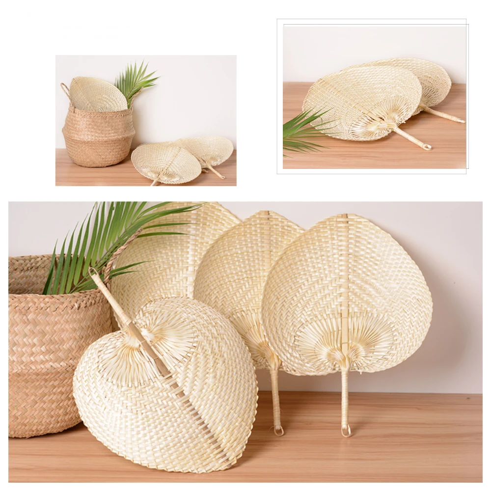 Creative Summer Cooling Fan Pure Natural Handmade DIY Heart Shaped Bamboo Woven Fan Artificial Woven Wedding Home Decoration