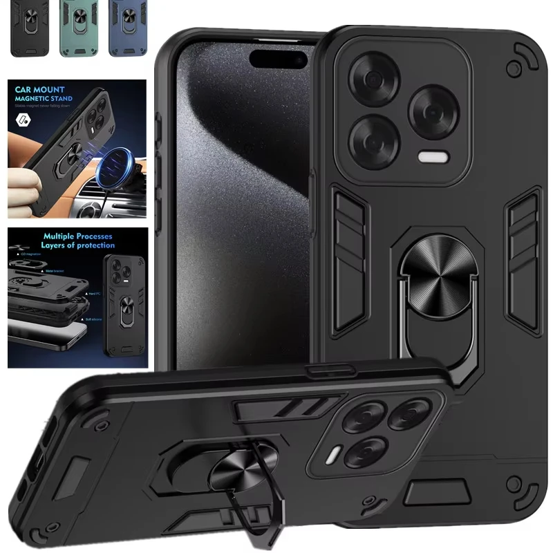 Rugged Shockproof Phone Case with Ring Stand Holder