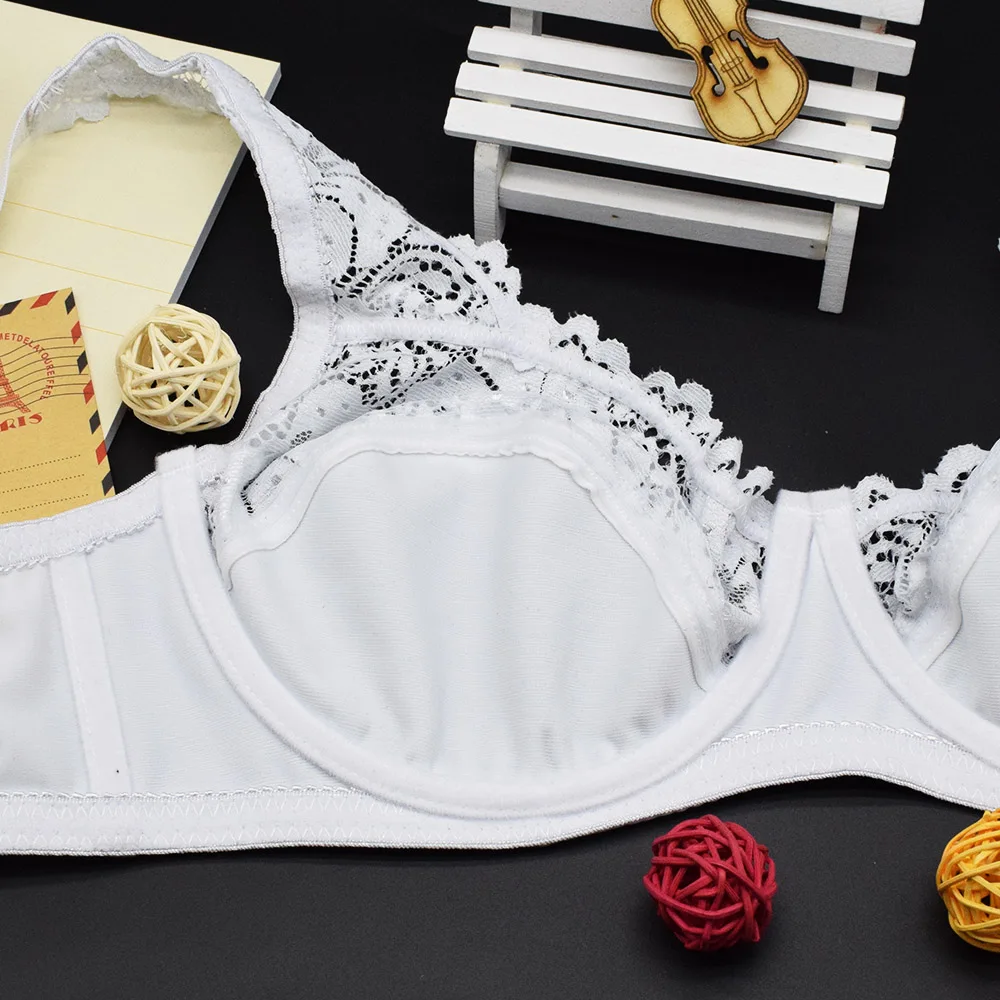 Bras For Womens Lingerie Top Female Lace Bra Underwire Plus Size Brassiere Perspective Sexy Underwear B C D DD E F Cup 4