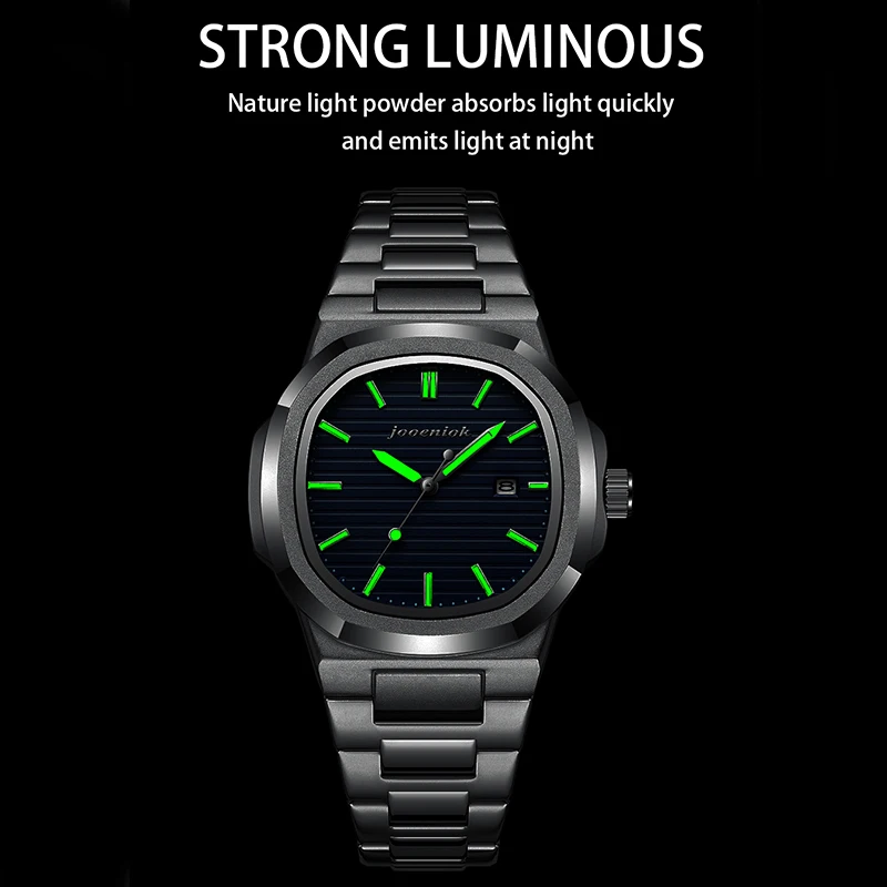 Quartz Watch Business Waterproof Male Clock Luminous Date Stainless Steel Square Men Watch