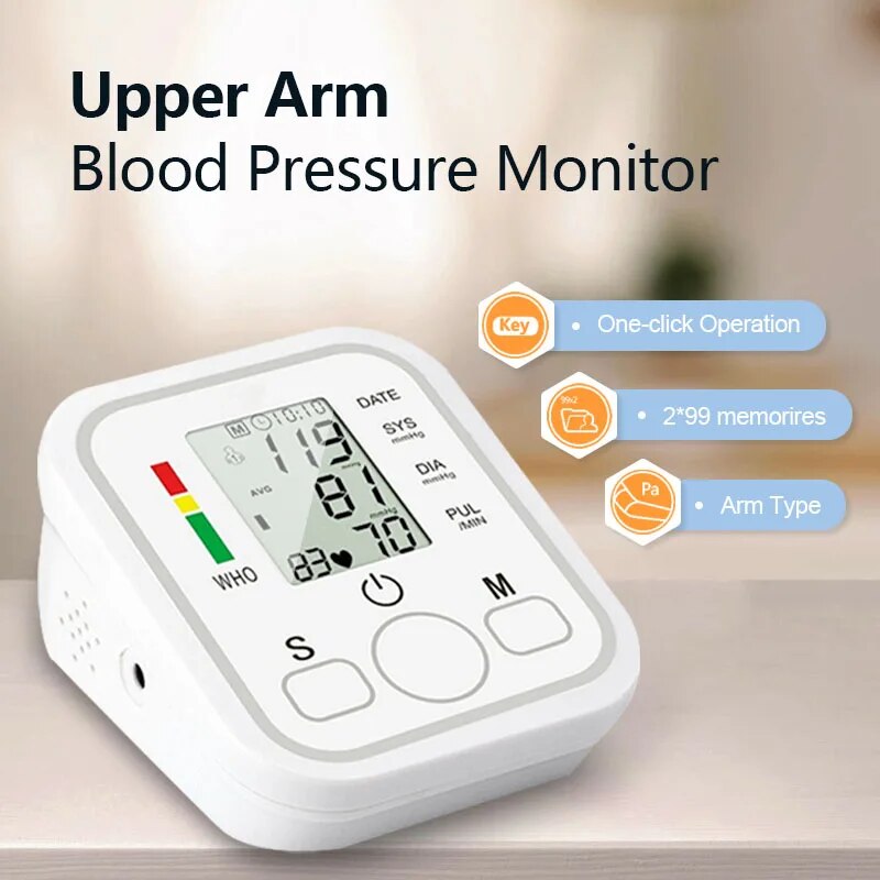 Portable Upper Arm BP Meter Electronic Digital Blood Pressure Monitors Automatic Measurement Shut Off Sphygmomanometer