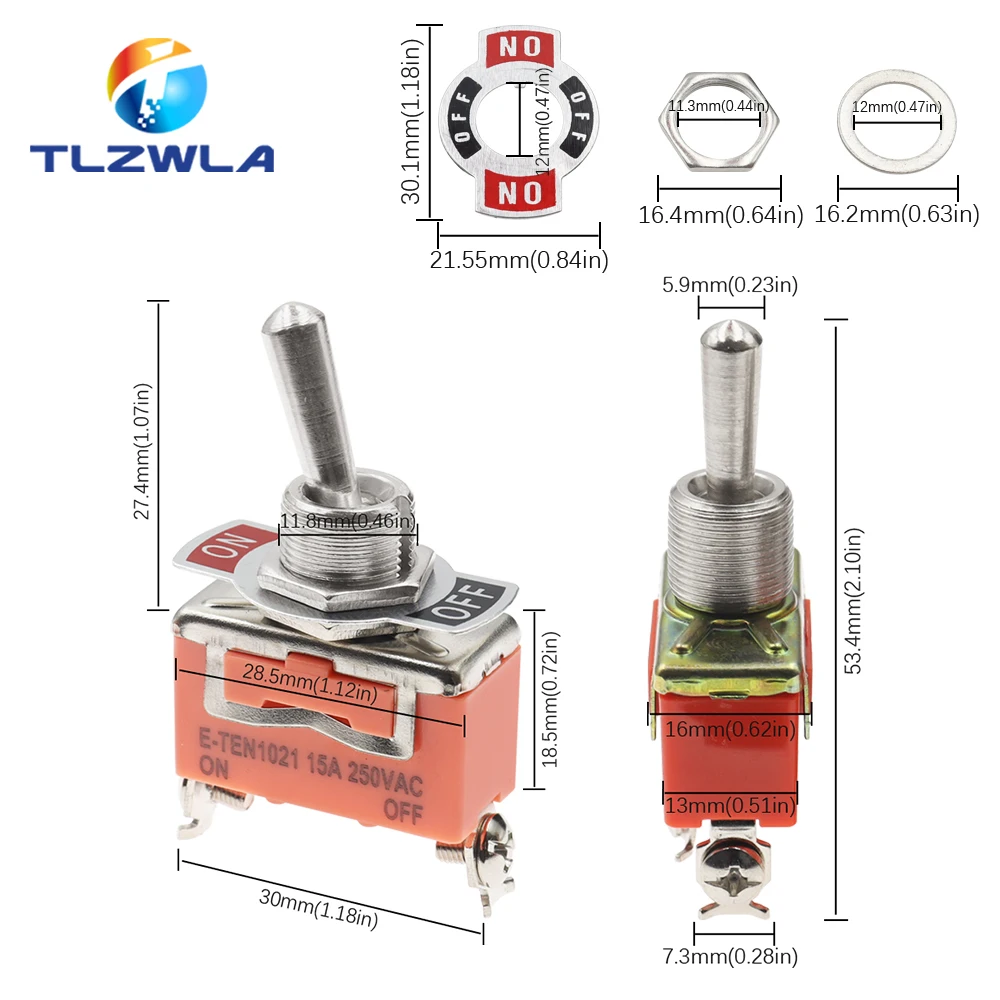 1PCS 15A 250V Toggle Switch E-TEN1322 1021 1122 1221 1321 3Pin on-off SPST Rocker Switch 6Pin on-off-on on-on DPDT Waterproof Ca