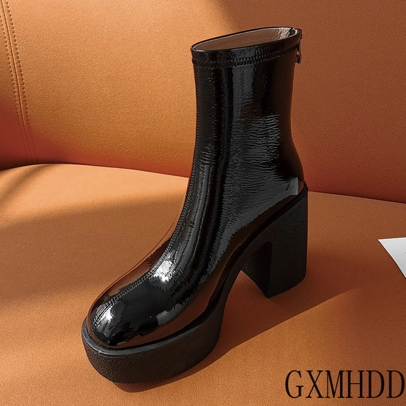 New 2020 Autumn Winter Women Boots Shoes Cow Patent Leather High