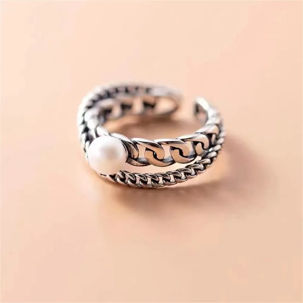 

DIY Pearl Ring Accessories S925 Sterling Silver Ring Empty Set Fashion Retro Silver Jewelry Set Fit 6-8mm Circle Z304