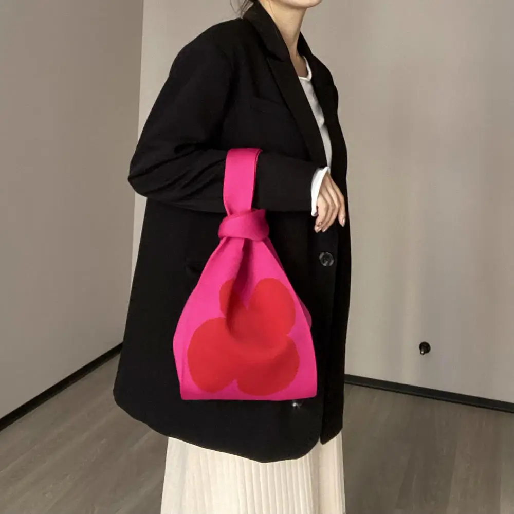 Минималистичная женская сумка на плечо с цветами в Корейском стиле, Модная вязаная крючком сумка-тоут, Женская тканая сумка-шоппер, женская сумка