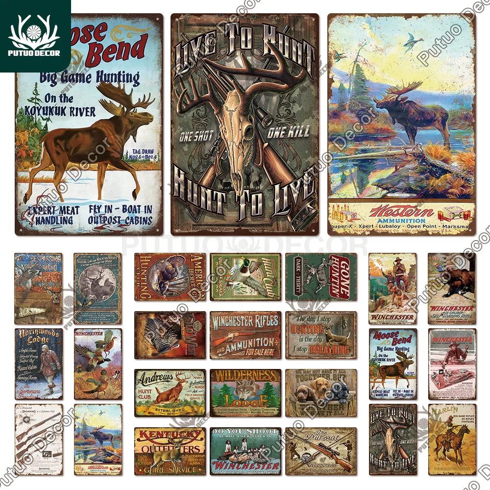 Putuo Vintage Tin Metal Hunting Signs Inside Out Home Decor