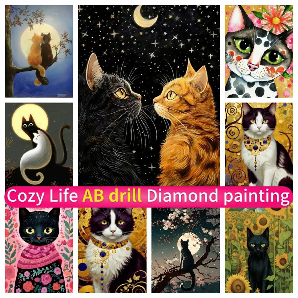 

Beauty Sweet Cat Gustav Klimt 5D Art DIY AB Diamond Painting Mosaic Corss Stitch Kit Handmade Full Drill Round Square Embroidery