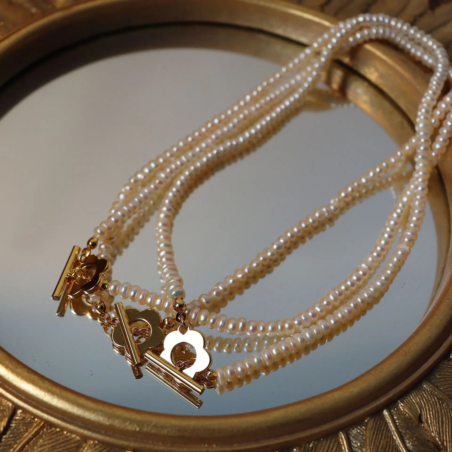 

Vintage Flower OT buckle Natural freshwater pearl Necklace for women's Girl party gift Upscale Accessories Jewelry wholesale