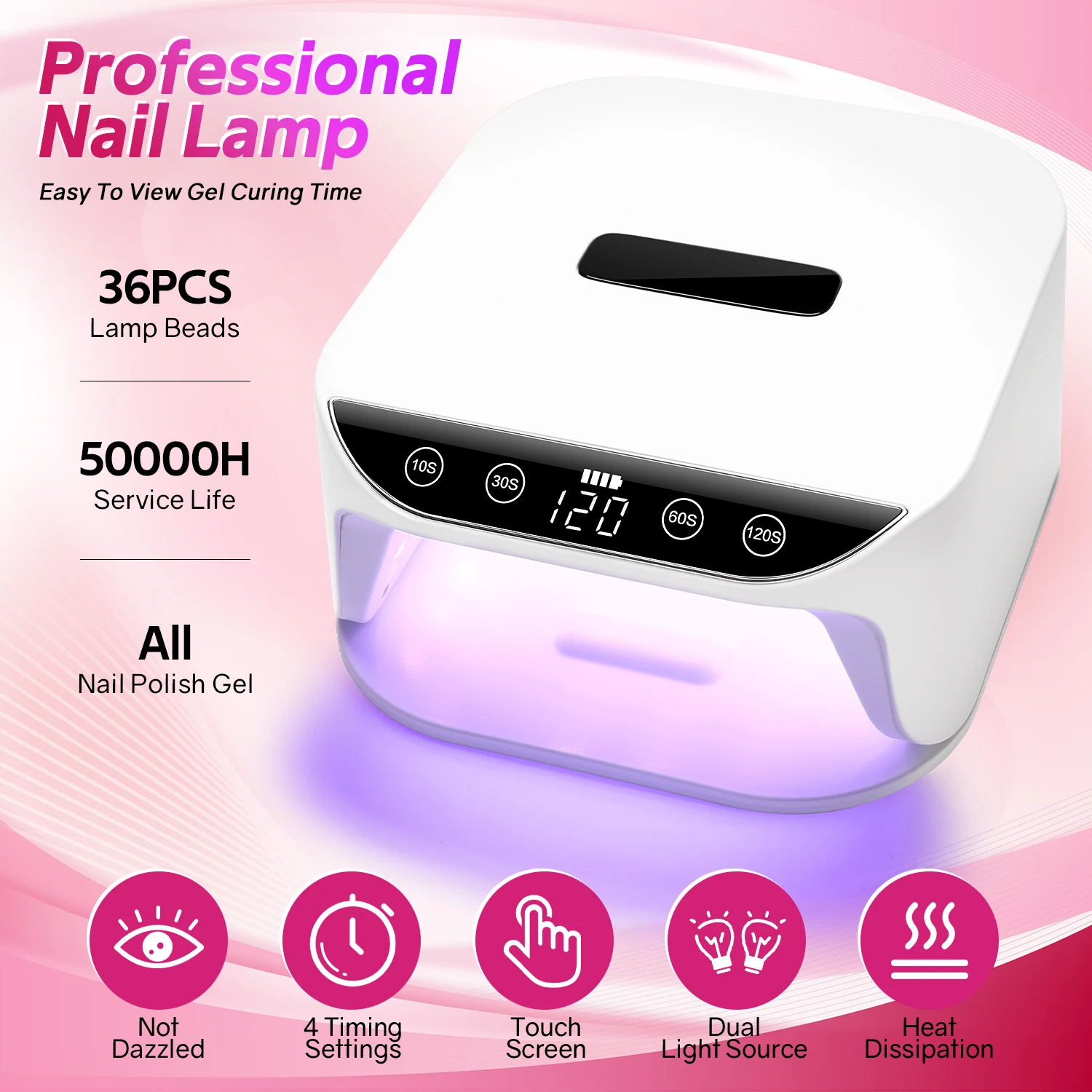 Rechargeable 168W UV LED Nail Lamp For Nail 36LEDS Wireless Gel Polish Curing Lamp With Large Screen Professional Nail Equipment 2