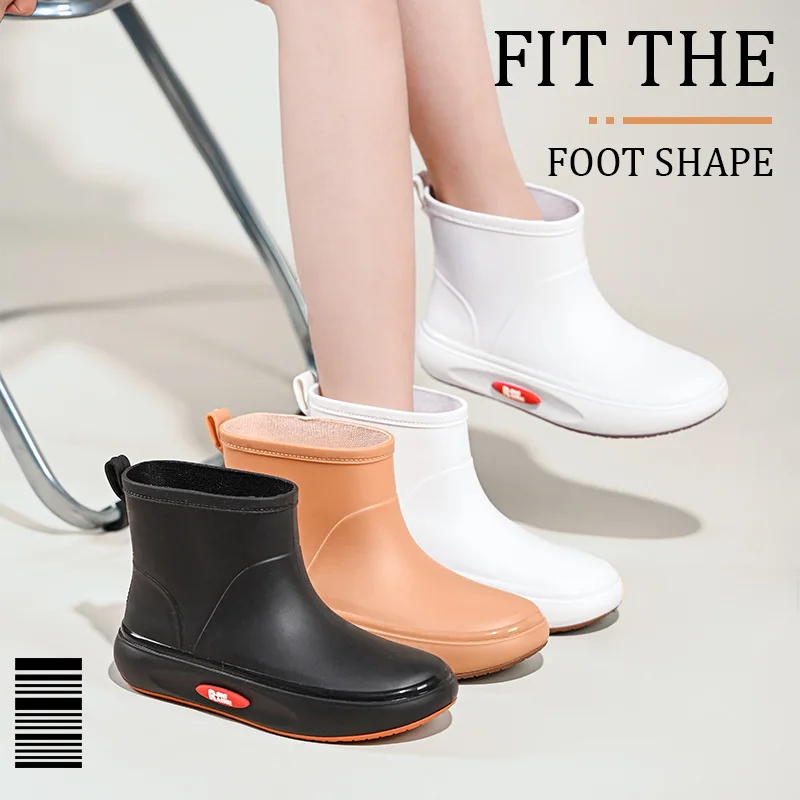 Women's Trendy Fashion Casual Rain Boots Short-tube Warm Water Shoes Students Rain Boots Outdoor Work Non-slip Rubber Shoes