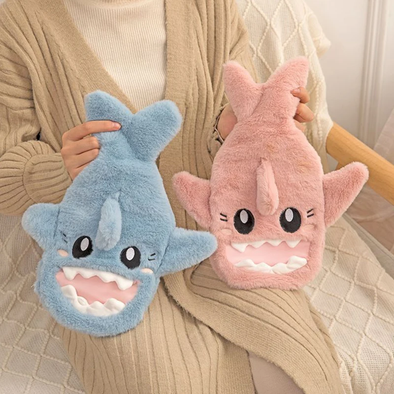 Cartoon Shark Water Warmer Portable Detachable Reusable Hand Warmer Hot Water Bottle Bag Stress Pain Relief Reusable Hand Warmer