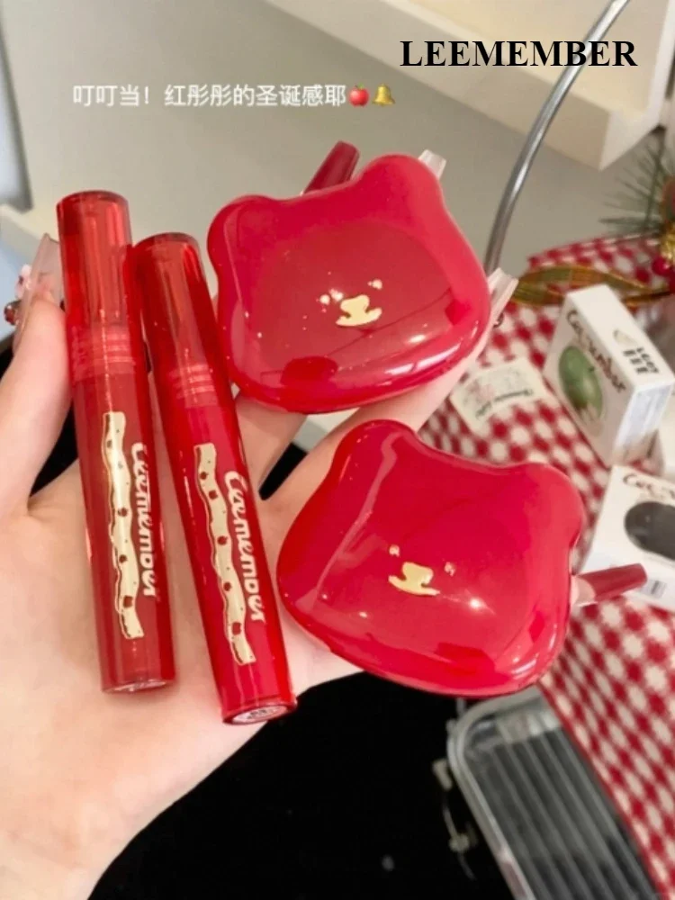 LEEMEMBER Christmas Light Shimmer Blush Cream Lipstick Multiuse Natural Red Apple Clear Cheek Brighten Makeup Gift