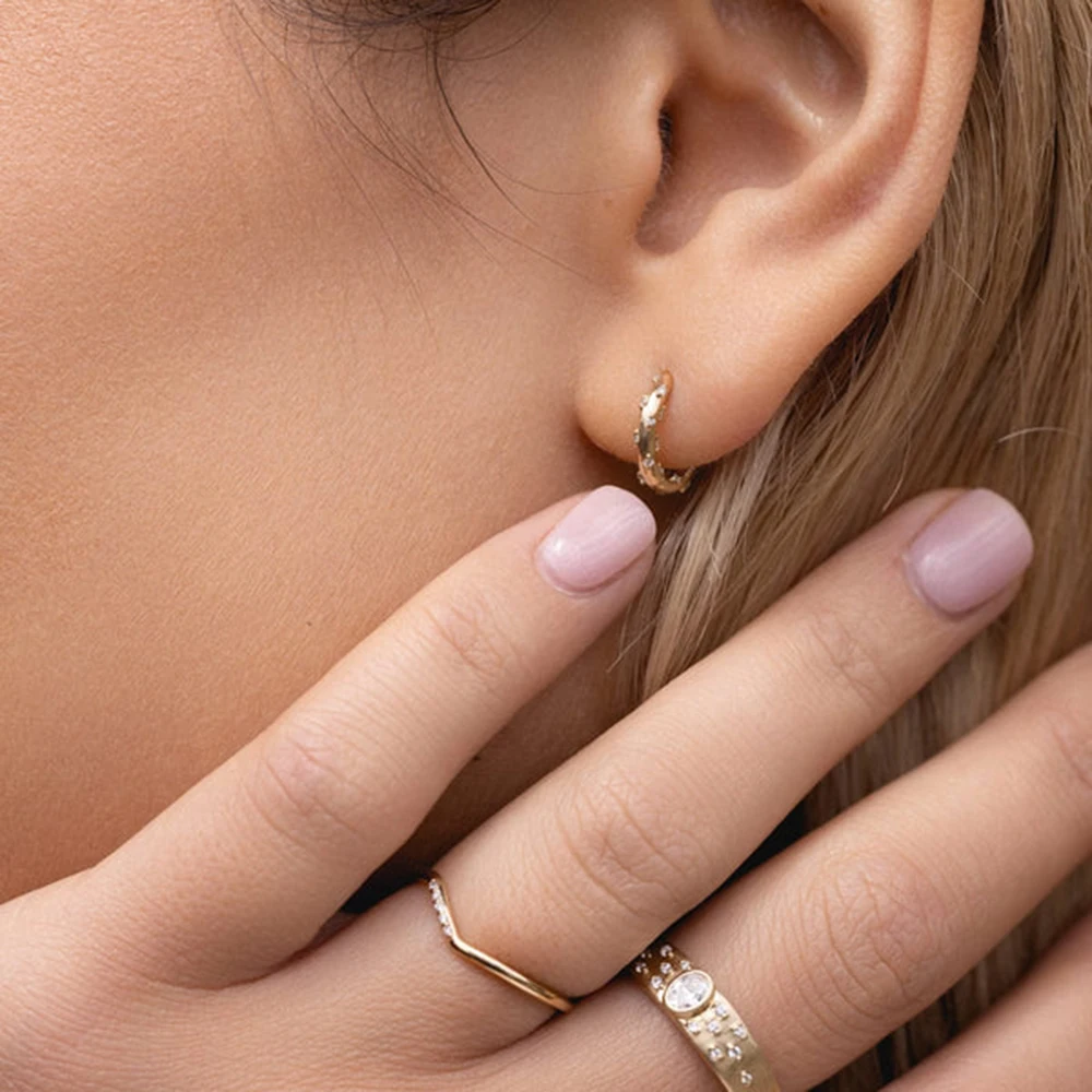 Aide 925 Sterling Silver Rectangle Colorful Zircon 6mm Huggie Earrings Mini Circle Second Hole Cartilage Earring Hoops Jewelry