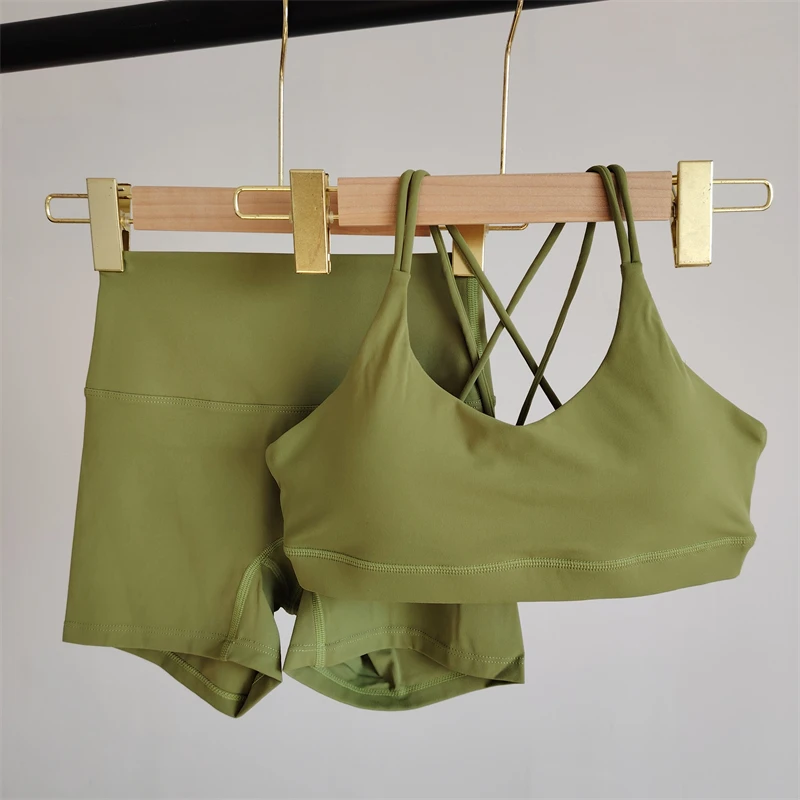 2 Piece Solid Color Yoga Suit Shorts Suit Gym Women Sportswear Running Exercise Pilates Tight High Waist Spice Girl Fitness