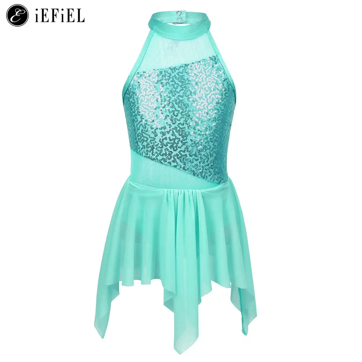 

Girls Shiny Sequins Cutout Back Camisole Gymnastics Leotard Kids Lyrical Ballet Dance Irregular Tutu Dress Ballerina Dancewear