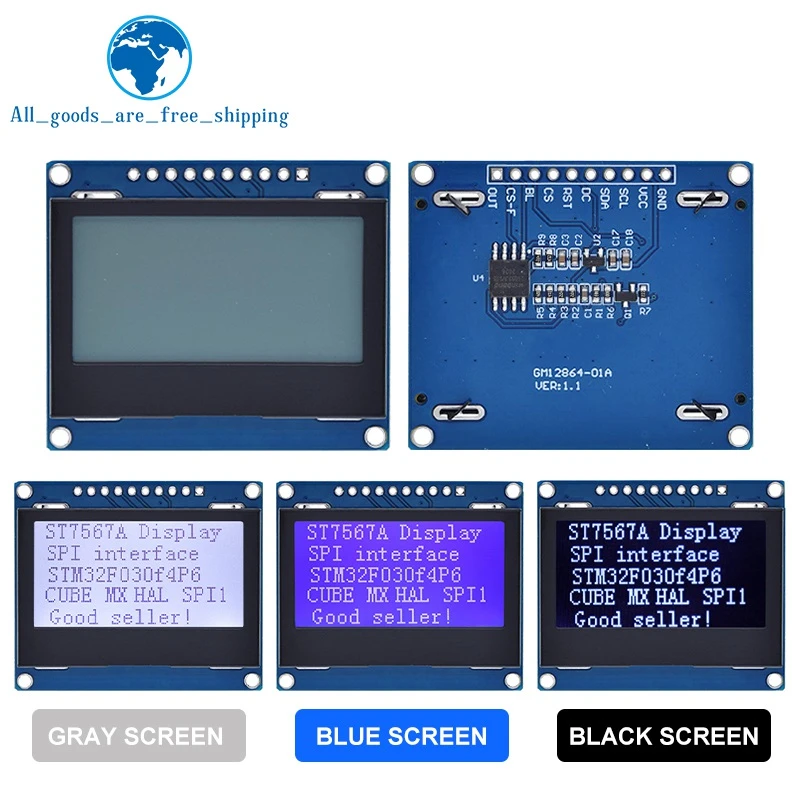 12864 SPI LCD Module 128X64 SPI ST7567A COG Graphic Display Screen ...