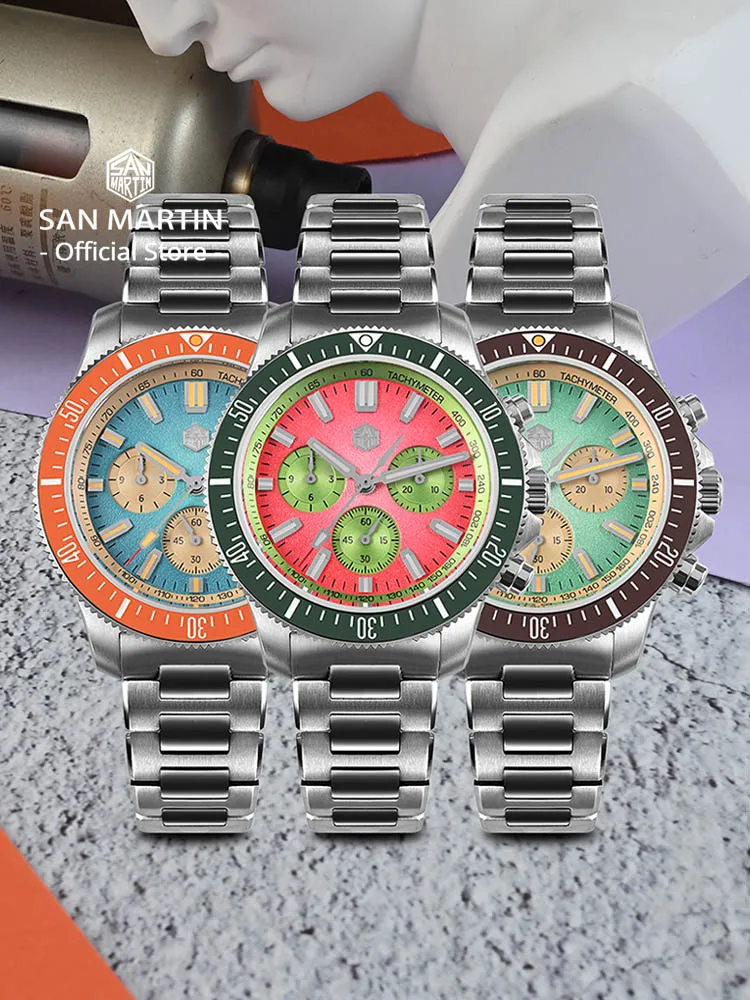 San Martin 40mm Diver Chronograph Watch Peacock SL-4801 Automatic