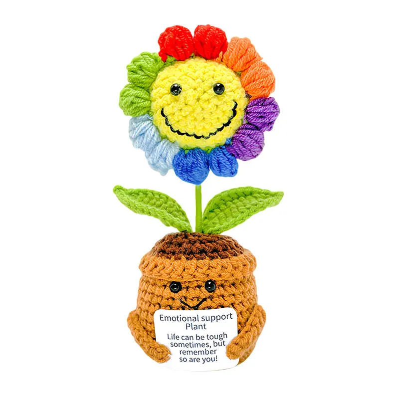 카드가 있는 미니 손으로 짠 화분 작은 수제 크로셰 꽃, 포지티브 감자 시리즈 홈 오피스 책상을 위한 독특한 선물