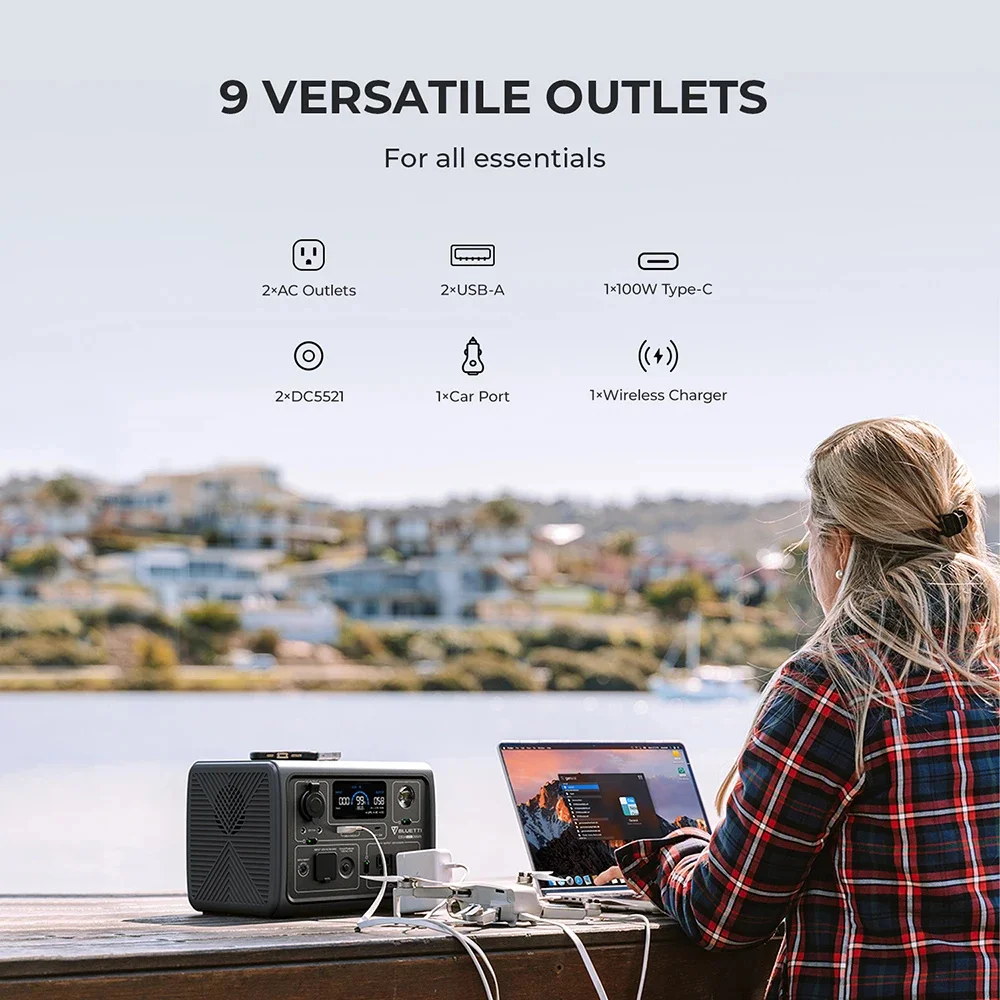 BLUETTI EB3A Portable Power Station 600W Solar Generator 268Wh LiFePO4 Batterij Zonnepaneel Stroomuitval Camping Vissen RV UPS 2.500+ Cycle Charge voor Mini Koelkast Drone Laptops gemakkelijk te dragen, 4,6kg powerbank