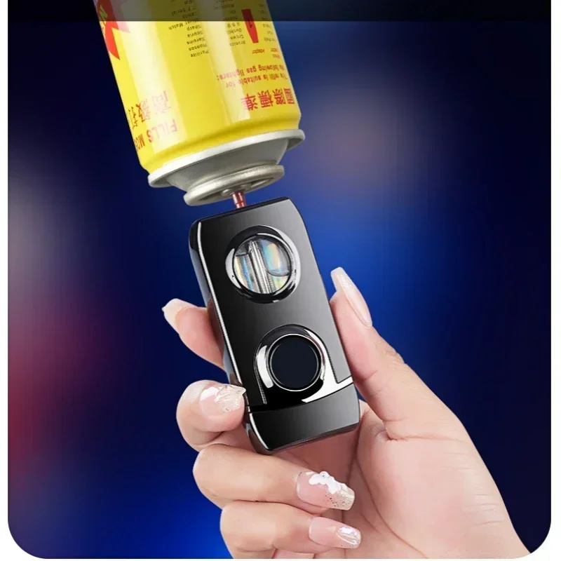 LED Blue Light Metal Creative Touch Induction Ignition Windproof Jet Fire Gas Lighter Visible Gas Window USB Electronic Lighters