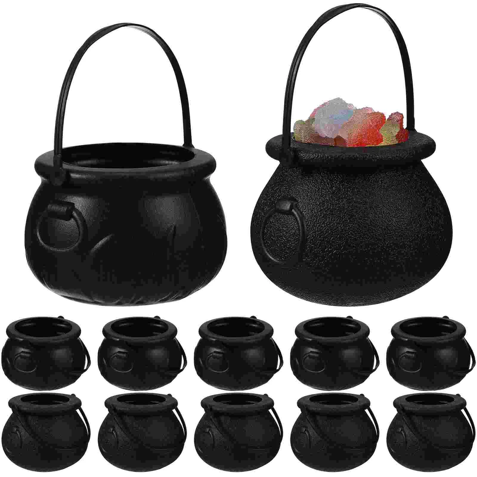10/12pcs Halloween Candy Buckets Witch Handheld Candy Pot Kids Pumpkin Cauldrons Bucket Plastic Mini For Treats Candy Buckets