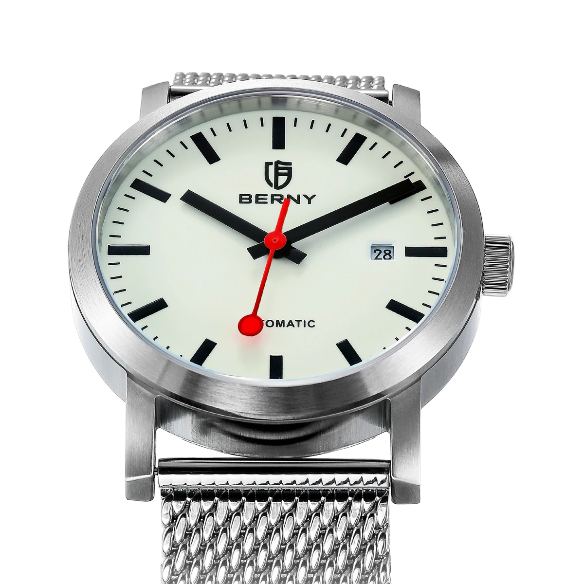 Mechanical Watch Automatic Men Luminous Stainless Steel Self Winding Wristwatch MIYOTA 8215 Waterproof Swiss Railway