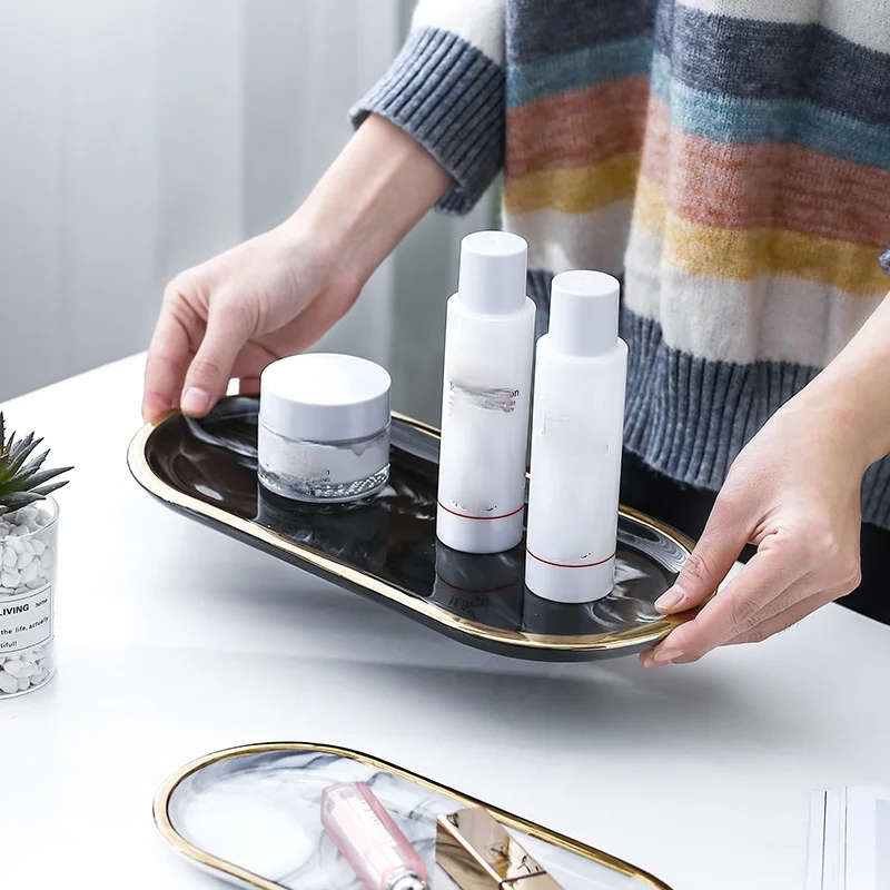 Marble Ceramic Jewelry Tray Oval Phnom Penh Aromatherapy Storage Bathroom Toilet
