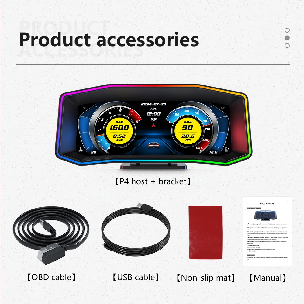 스마트 온보드 컴퓨터 디지털 속도계 타코미터, P4 HUD 게이지 OBD2 GPS 헤드업 디스플레이, VOLT 수온 경사 계량기