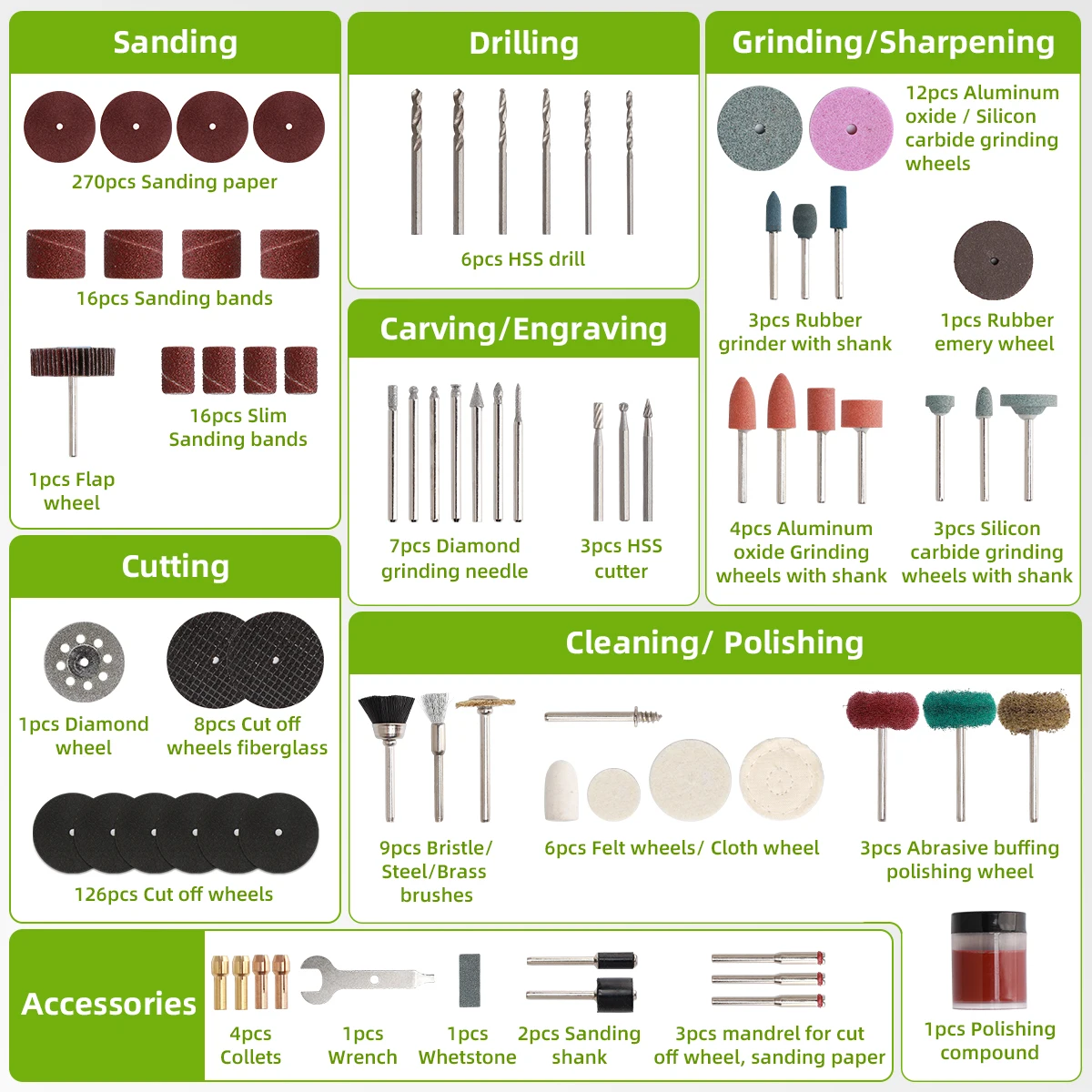 510PCS Rotary Tool Accessories Kit Abrasive Set Electric Drill Bit Kit Sanding Polishing Cutting Engraving Heads With Box 2
