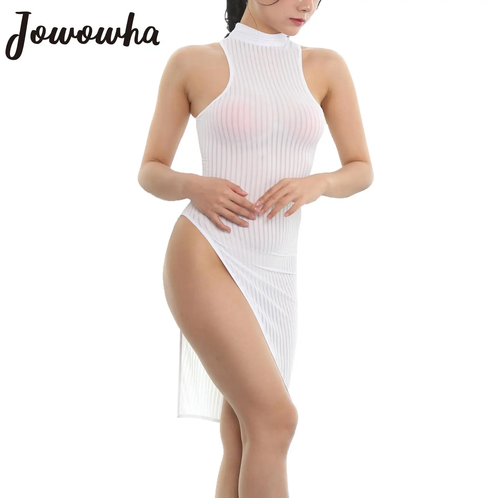 Sexy Stripe Strapless Cutout Waist Split Bodycon Rib Knit Maxi Sweater Dress main image 1