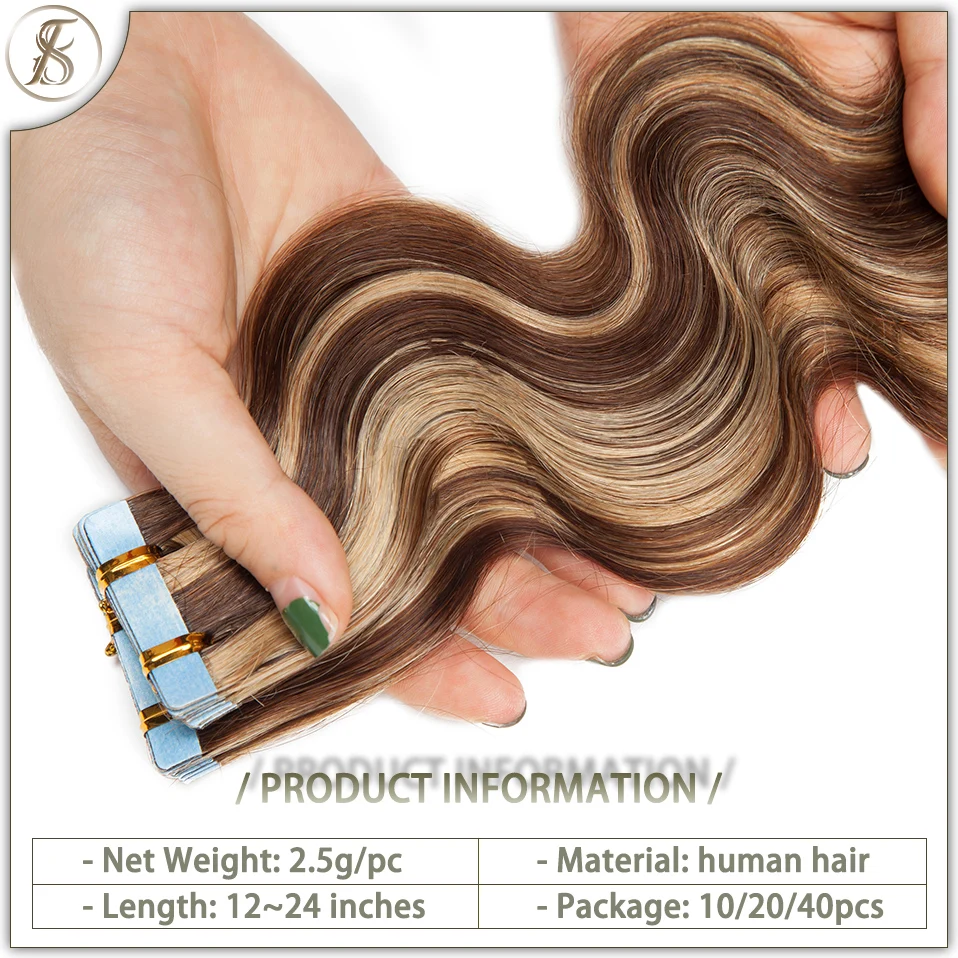 Tess Wavy Tape In Hair Extension Human Hair 2.5g/pc Natural Extensions Adhesive Skin Weft Double Sides Seamless Invisible human hair extensions hair extensions