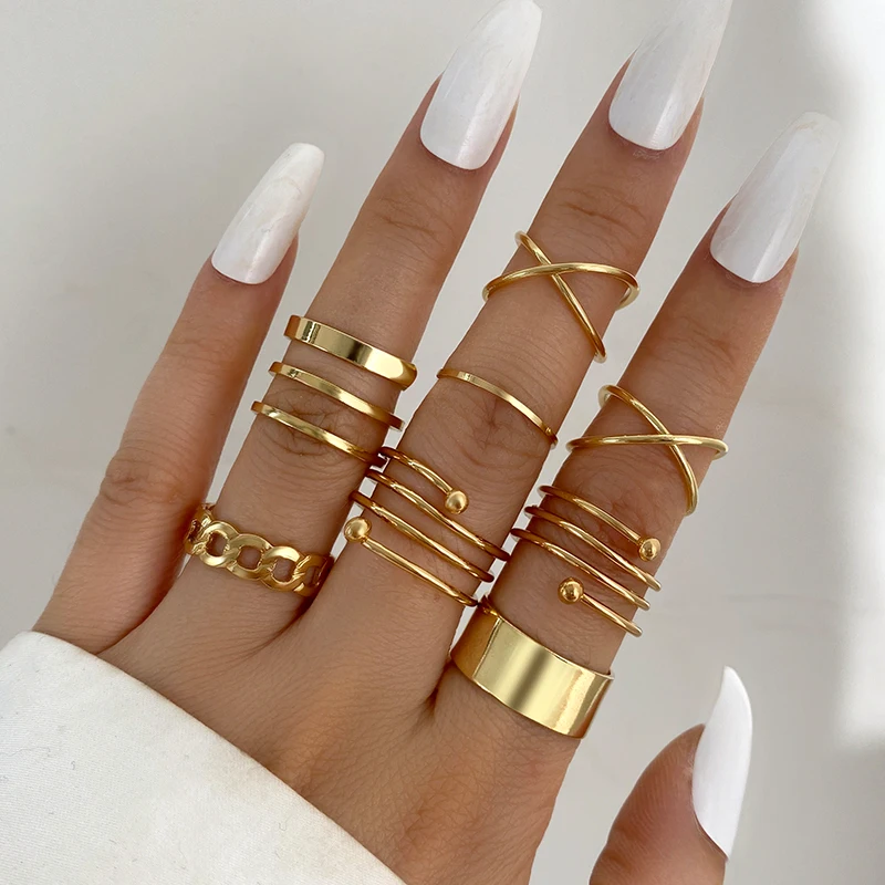 Boho Gold Color 22pcs Heart Rings Set For Women Vintage Geometric Cross Pearl Butterfly Finger Ring Women's Trendy Jewelry