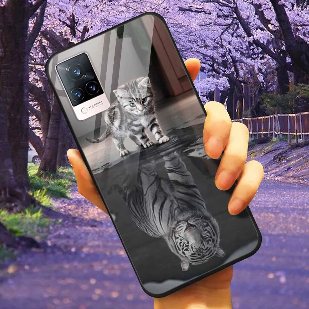 Luxury Protective Soft Bumper Hard Back Phone Case with Tempered Glass