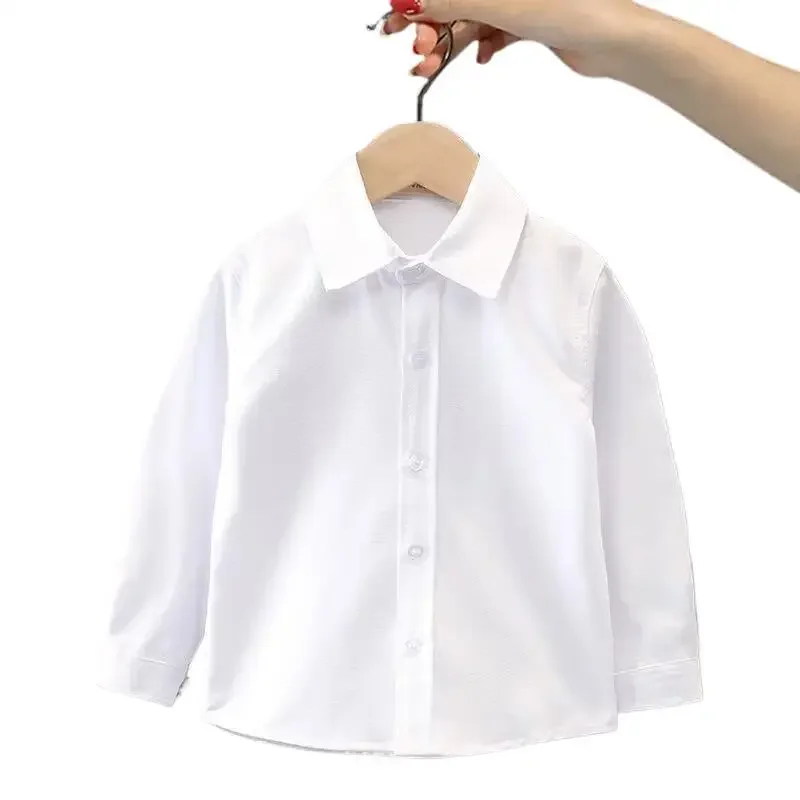 New Children's White Shirt Boys Long Sleeve Spring Autumn Small Student School Uniform Medium Large Women's Shirt