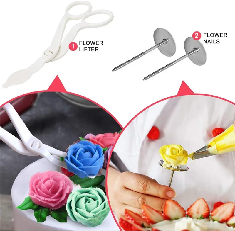 219PCs Cake Tools Turntable Rotating Cake Stand Stainless Steel Cake Decorating Tips Set Pastry Spatula Scraper Baking Supplies