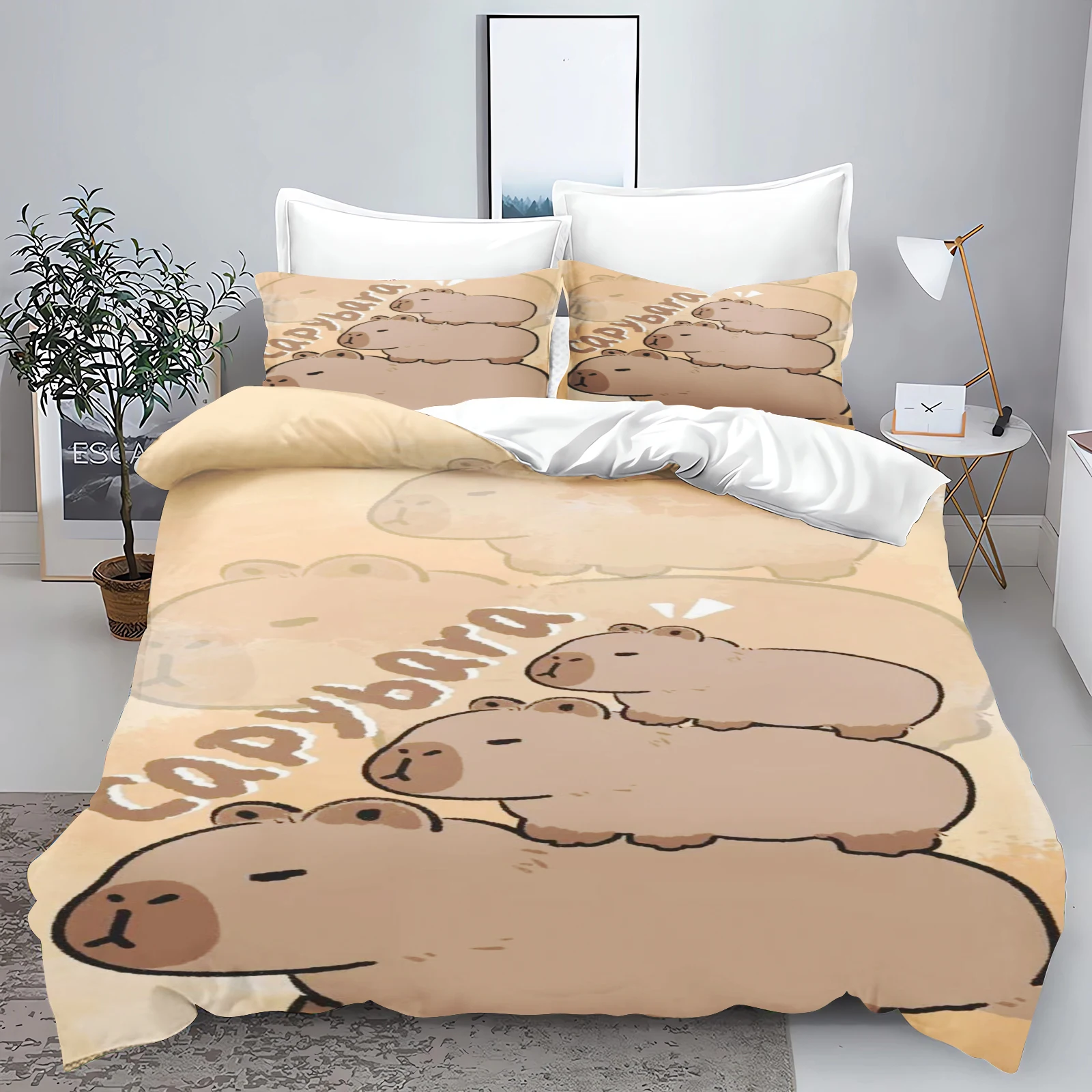 Housse De Couette Capybara Animaux Mignons - 2 Pièces Microfibre Douce - Simple 135x200 Cm + 1 Taie