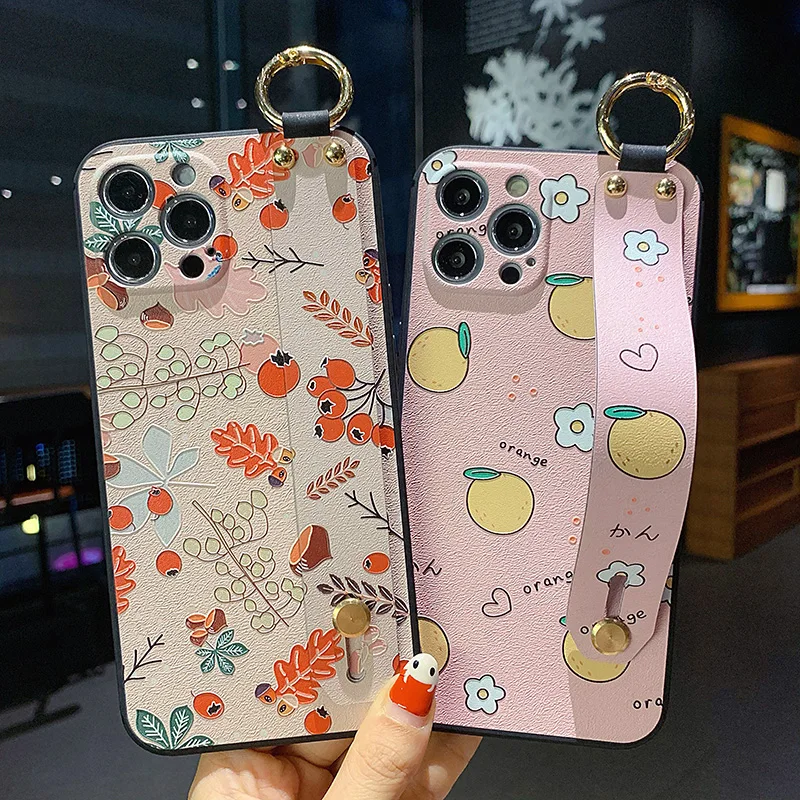Cute Lovely Fruit Orange Soft TPU Wrist Strap Phone Case Cover