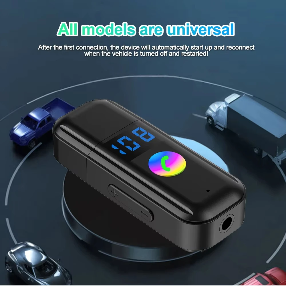 Bluetooth audio receiver Bluetooth 5.4 Audio Receiver Transmitter AUX USB Audio adapter LED Dispaly FM Wireless Adapter for Car TV Speakers PC