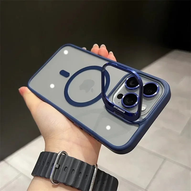 MagSafe Magnetic Lens Protection Phone Case with Transparent Camera Glass and Metal Ring Cover