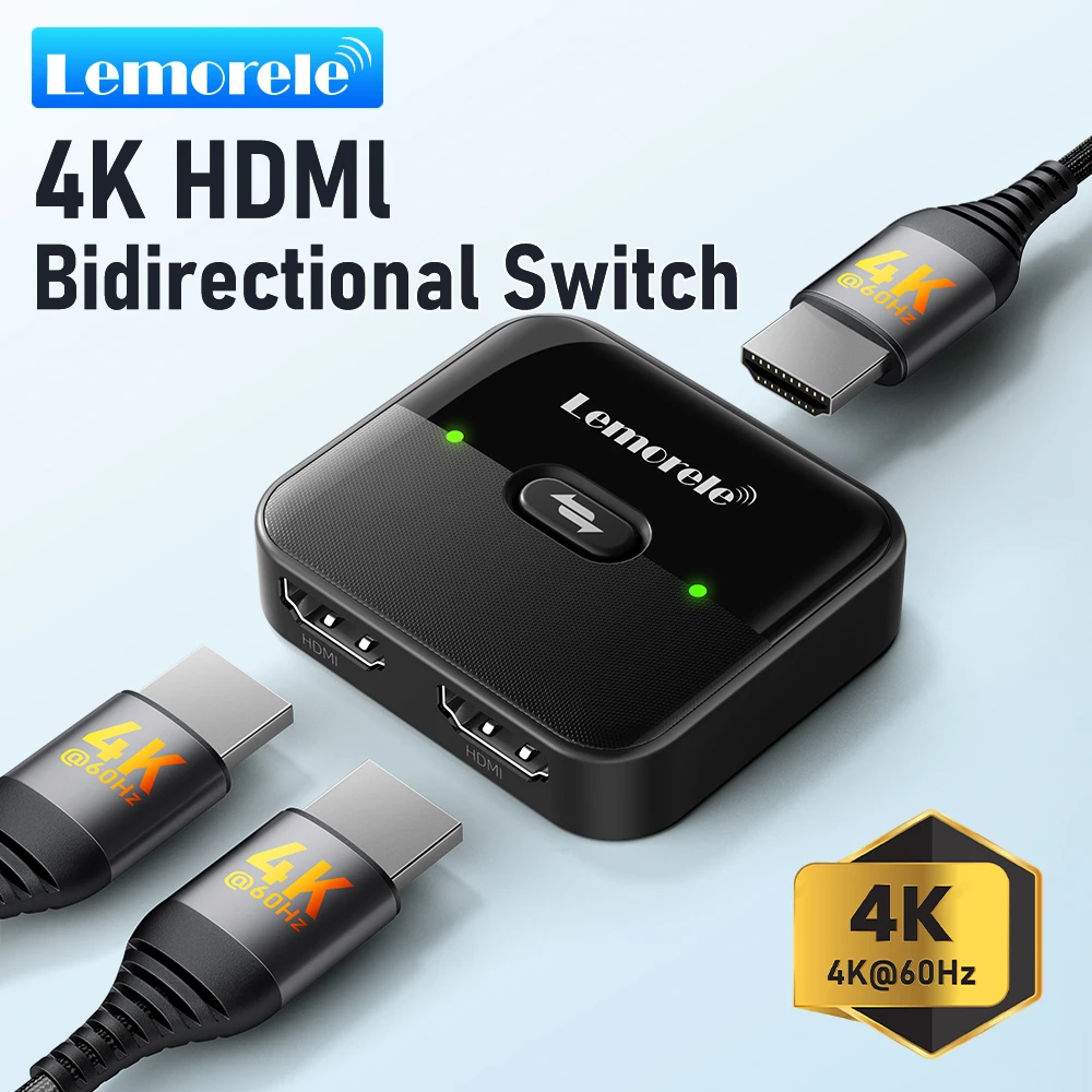 Lemorele Switch HDMI 4K 60Hz 2 em 1 Saída, Divisor e Conversor Bidirecional para Laptop, PC, HDTV, Xbox - Plug-and-play
