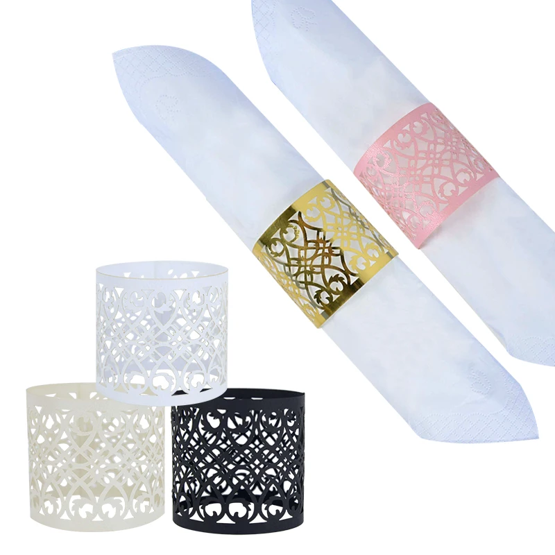 20pcs Black Gold Silver Color Hollow Out Paper Ring Napkin Holders Birthday Wedding Party Dinner Table Decoration Napkins Buckle