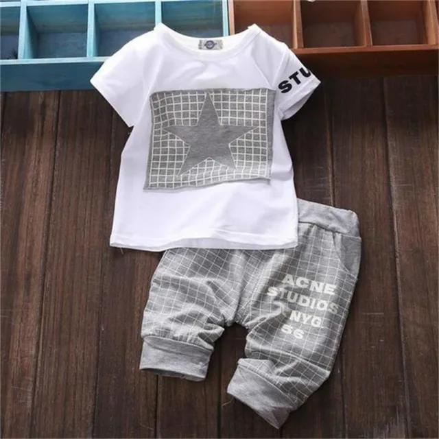 2021 Hot Sale Baby Boy Clothes Summer Children's Clothes Suit T-shirt + Pants Suit Star Print Clothes Newborn Sports Suit 3