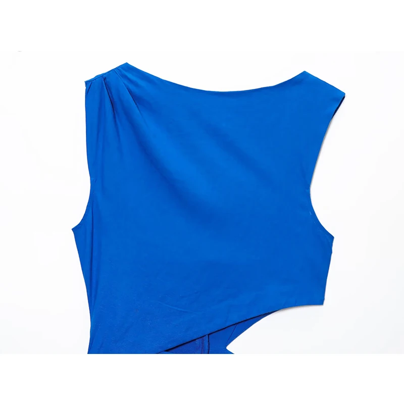 Elegant Bodycon Dress Hollow Out Long Dresses Women 2025 Summer Fashion Romantic Blue Minimalist Sleeveless Midi Dress ﻿