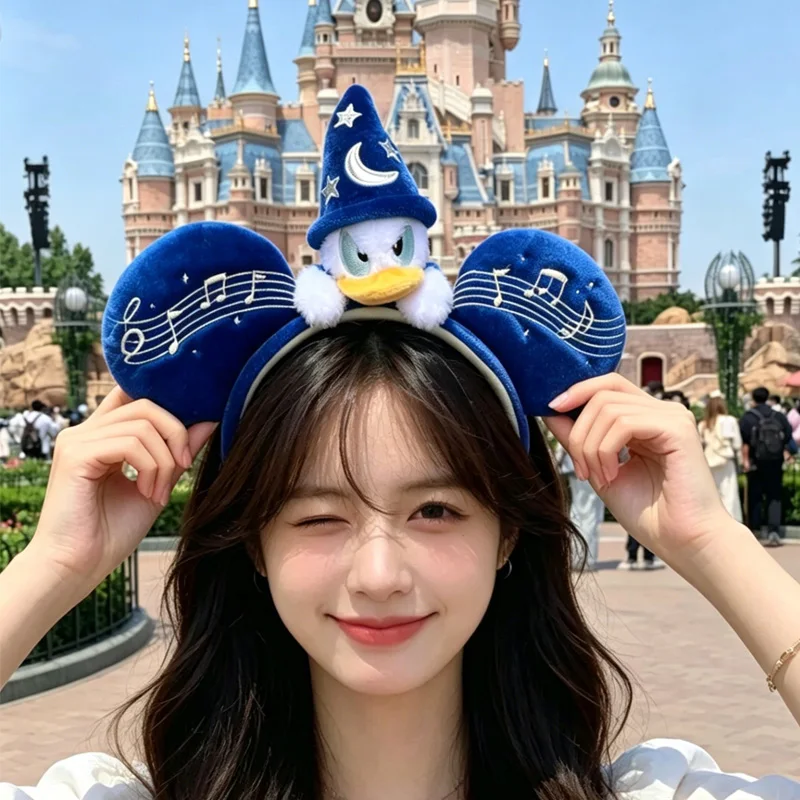 디즈니 마법사 도널드 덕 머리띠 블루 벨벳 음표 미키 귀 머리띠 홍콩 디즈니랜드 독점 헤어 액세서리