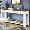 63" Modern Solid Wood Console Table with 4 Drawers and 1 Bottom Shelf Storage Sideboard Pine Sofa Table for Entry Hallway(Brown) 1