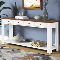 63" Modern Solid Wood Console Table with 4 Drawers and 1 Bottom Shelf Storage Sideboard Pine Sofa Table for Entry Hallway(Brown) 1
