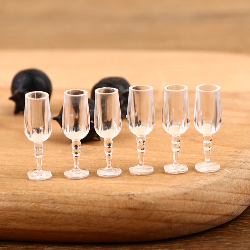 

6 Pieces Mini Dollhouse Glass Cup Goblet Juice Glass Red Wine Glass For Dolls House Kitchen