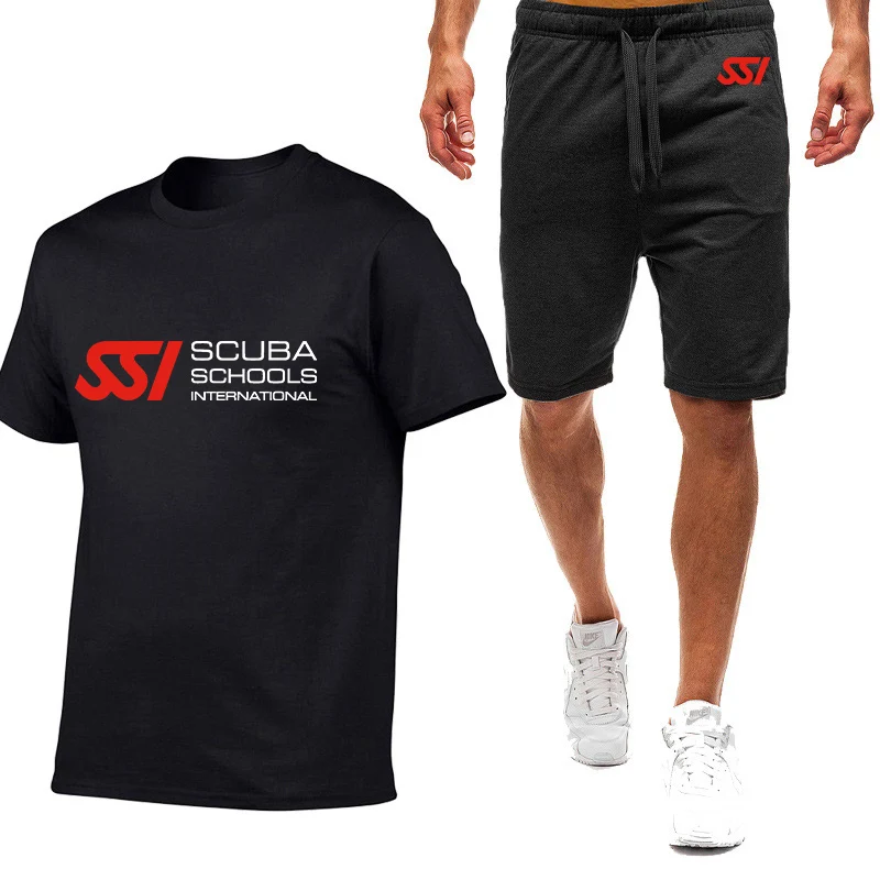 Short Sleeve Summer Mens Scuba Diving Dive SSI Printing High Quality Breathable Cotton T Shirts Shorts Suit 2Pcs Sportswear short sleeve summer mens scuba diving dive ssi printing high quality breathable cotton t shirts shorts suit 2pcs sportswear