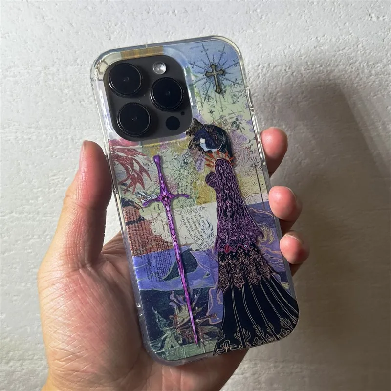 Vintage Angel Cross Feather Texture Phone Case with Retro Design